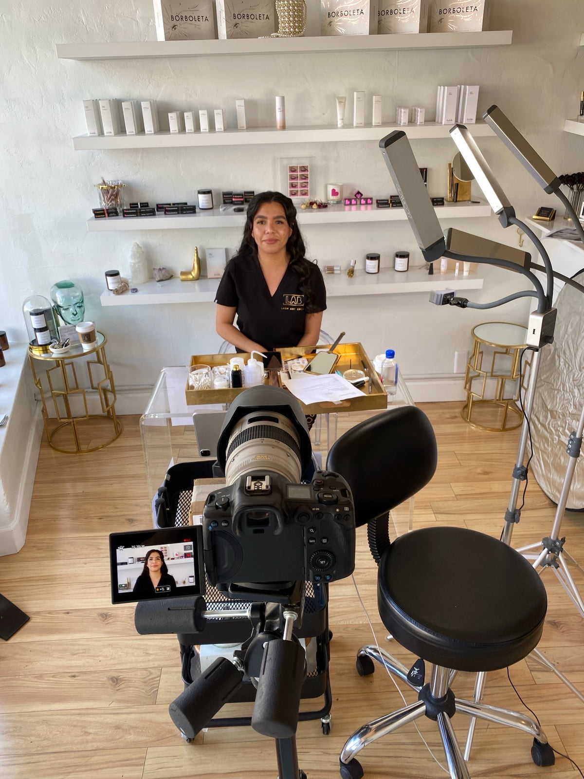 A beauty lesson being filmed inside the LAB studio